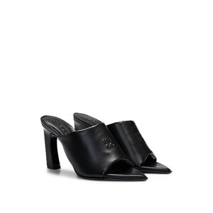 HUGO Padded-leather mules with stacked logo and open toe