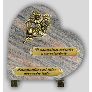 La Boutique Funéraire Coeur Funéraire Granit Juparana - Bouquet de tournesols en bronze et insert personnalisable - Publicité