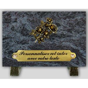 La Boutique Funeraire Plaque Funeraire Granit Mass blue rectangle - Quatre roses en bronze et  personnalisable