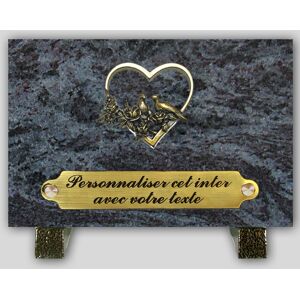 La Boutique Funeraire Plaque Funeraire Granit Mass blue rectangle - Coeur + colombe en bronze et  personnalisable