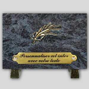 La Boutique Funeraire Plaque Funeraire Granit Mass blue rectangle - Epi de ble en bronze et  personnalisable