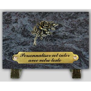 La Boutique Funeraire Plaque Funeraire Granit Mass blue rectangle- Rose en bronze et  personnalisable