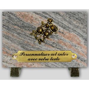 La Boutique Funeraire Plaque Funeraire Granit Juparana rectangle - Quatre roses en bronze et  personnalisable