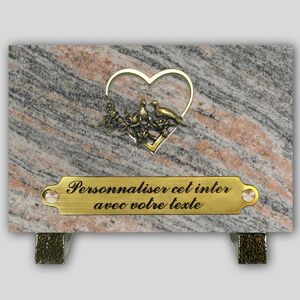 La Boutique Funeraire Plaque Funeraire Granit Juparana rectangle - Coeur + colombe en bronze et  personnalisable