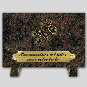 La Boutique Funeraire Plaque Funeraire Granit Himalaya rectangle - Quatre roses en bronze et  personnalisable