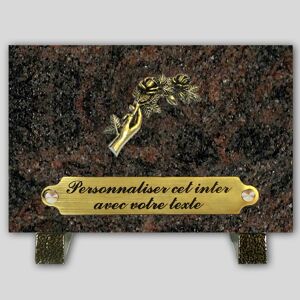 La Boutique Funeraire Plaque Funeraire Granit Himalaya rectangle - Main et rose en bronze et  personnalisable