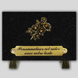 La Boutique Funeraire Plaque Funeraire Granit Noir rectangle - Quatre roses en bronze et  personnalisable