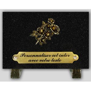 La Boutique Funéraire Plaque Funéraire Granit Noir rectangle - Quatre roses en bronze et insert personnalisable - Publicité