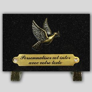 La Boutique Funéraire Plaque Funéraire Granit Noir rectangle - Colombe en bronze et insert personnalisable - Publicité