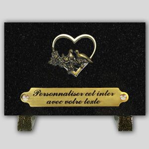 La Boutique Funeraire Plaque Funeraire Granit noir rectangle - Coeur + colombe en bronze et  personnalisable