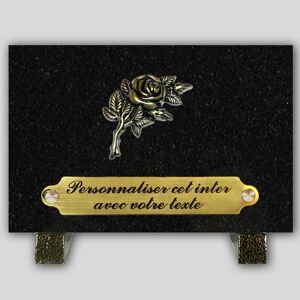 La Boutique Funeraire Plaque Funeraire Granit Noir rectangle - Rose en bronze et  personnalisable