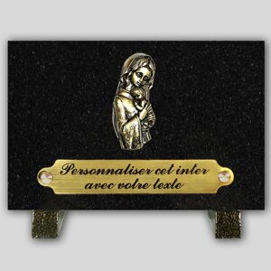 La Boutique Funéraire Plaque Funéraire Granit Granir noir rectangle - Vierge et enfant en bronze et insert personnalisable - Publicité