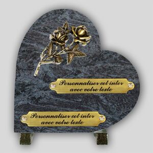 La Boutique Funeraire Coeur Funeraire Granit Mass blue - Deux roses en bronze et s personnalisables