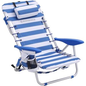 Songmics - Chaise de Plage Portable avec Appui-tête, Siège d'extérieur, Dossier Haut réglable jusqu'à 180 °, avec Porte-gobelet et Poche, accoudoirs, - Publicité