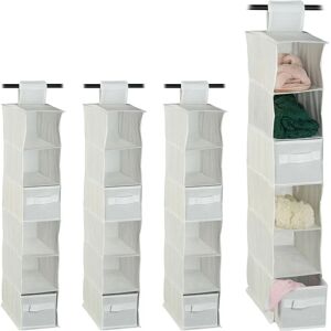 RELAXDAYS Etagère à suspendre en tissu, lot de 4, 6 compartiments, 2 tiroirs, pour dressing, hlp: env. 82 x 14,5 x 30 cm, blanc - Publicité