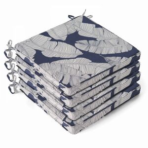Oviala - Lot de 4 galettes de chaise polyester abaca bleu 40x40x3 cm - Bleu/Blanc - Publicité