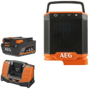 AEG - Pack 18V - Enceinte-Radio Bluetooth 30m 30W - Batterie 4.0 Ah - Chargeur - Publicité