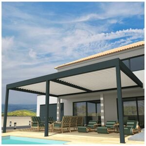 OMBRAZUR Pergola Bioclimatique COCOON XL Mixte Gris anthracite / Blanc 9,00x6,037m Verin + LED - Publicité