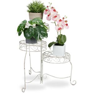 Tagère plantes, à 3 niveaux ronds, sellette en métal de style champêtre, h : 55 cm, pliable, blanc - Relaxdays - Publicité