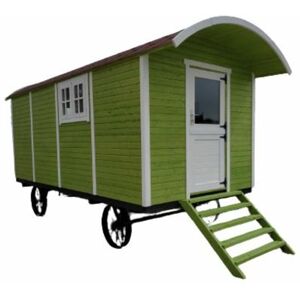 Drole De Cabane - Roulotte Tradition épicéa naturel non traité 11m2, en kit, shingle rouge, hébergement ou abri de jardin, 4,70m x 2,35m x h 2,25m - Publicité