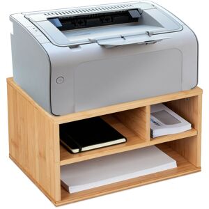 Support imprimante pour bureau, 3 compartiments, rangement, HxLxP: 22 x 40 x 30 cm, organiseur bambou, nature - Relaxdays - Publicité