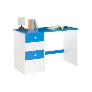 Idimex Bureau ARNE pour enfant ou adulte multi rangements, avec 4 tiroirs, en pin massif lasure blanc et bleu