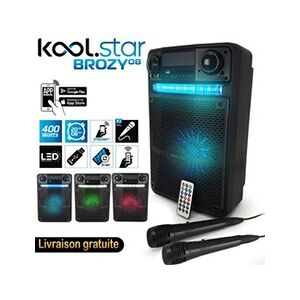 KOOL STAR enceinte karaoké party 400w batterie koolstar avec 2 microphones - brozy08 à led + application smartphone usb/bluetooth/radio fm - Publicité