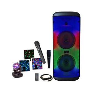 Mooving Light & Sound Pack Karaoké - Enceinte Bluetooth Lumineuse sur batterie 600W Mooving ELECTRO-SOUND600 TWS USB - 2 Micros - Mini Lyre Astro - Fête Soirée - Publicité