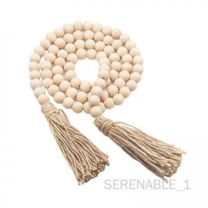 5 Gland de Perles de Bois Classique, Guirlande de Perles de Bois Blanc de 51 Pouces, Perles de Ferme avec Corde de Jute, Gland à Carreaux, Per - 14 mm - Publicité