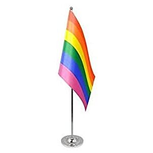 AZ FLAG Drapeau de table prestige Arc-en-Ciel 22x15cm en SATIN GRAND Drapeaux DE BUREAU gay Rainbow flag 15 x 22 cm - Publicité