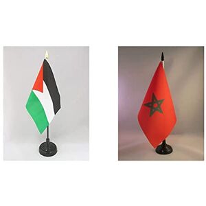 AZ FLAG Drapeau de Table Palestine 15x10cm Petit Drapeaux DE Bureau palestinien 10 x 15 cm Pointe dorée & Drapeau de Table Maroc 21x14cm Petit Drapeaux DE Bureau marocain 14 x 21 cm - Publicité