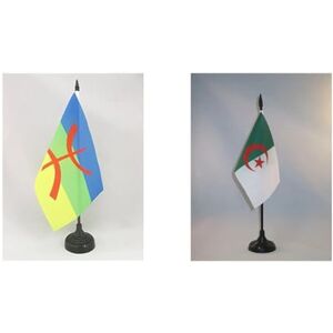 AZ FLAG Drapeau de table Kabylie 21x14cm PETIT Drapeaux DE BUREAU kabyle Algérie berbère 14 x 21 cm  & Drapeau de table Algérie 15x10cm PETIT Drapeaux DE BUREAU algérien 10 x 15 cm - Publicité