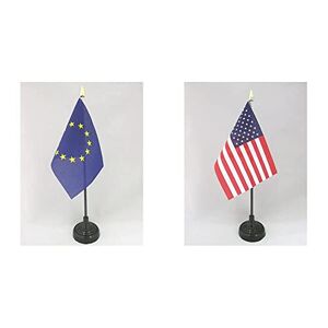 AZ FLAG Drapeau de Table Europe 15x10cm Petit Drapeaux DE Bureau européen Union Européenne UE 10 x 15 cm Pointe dorée & Drapeau de Table Etats-Unis 15x10cm - Publicité