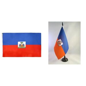 AZ FLAG Drapeau Haïti 90x60 cm Drapeau Haïtien 100% Polyester Avec Oeillets Métalliques Intégrés & Drapeau de table Haïti 21x14cm PETIT Drapeaux DE BUREAU haïtien 14 x 21 cm - Publicité