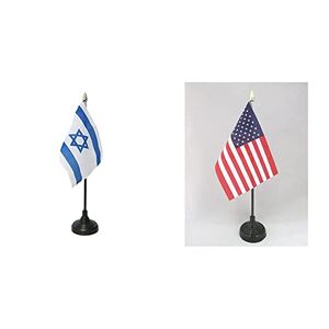 AZ FLAG Drapeau de Table Israël 15x10cm Petit Drapeaux DE Bureau israélien 10 x 15 cm Pointe dorée & Drapeau de Table Etats-Unis 15x10cm Petit Drapeaux DE Bureau américain USA 10 x 15 cm - Publicité