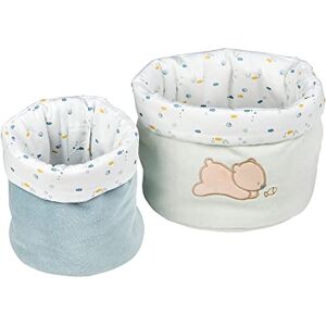 Nattou Paniers de Rangement en Coton et Polyester, lot de 2, Ø 20 cm + Ø 15 cm, Romeo, Jules et Sally, bleu foncé/bleu clair - Publicité