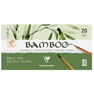 Clairefontaine 975912C Bloc Encollé 2 Côtés Bamboo 20 Feuilles Papier 100% Bambou Aquarelle Blanc Naturel 100% végan Grain Finement Marqué Qualité Professionnelle 10,5x21 cm 250g - Publicité