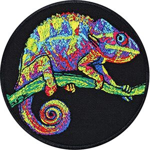 EXPRESS-STICKEREI Écusson Thermocollant Chaméléon Psychédélique   Autocollant Gecko   Patch Écailles   Tatouage Maori   Déco Textile   70x70mm - Publicité