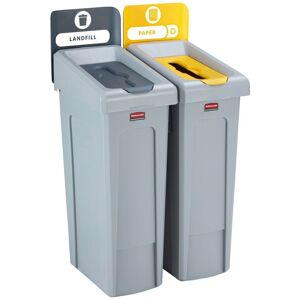 Rubbermaid Collecteurs Slim Jim, 2 bacs toit Gris Jaune : dechets courants et papier, capacite 2 x 87L