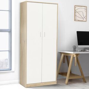 IDMarket Armoire de bureau avec portes et étagères bois et blanc - Publicité