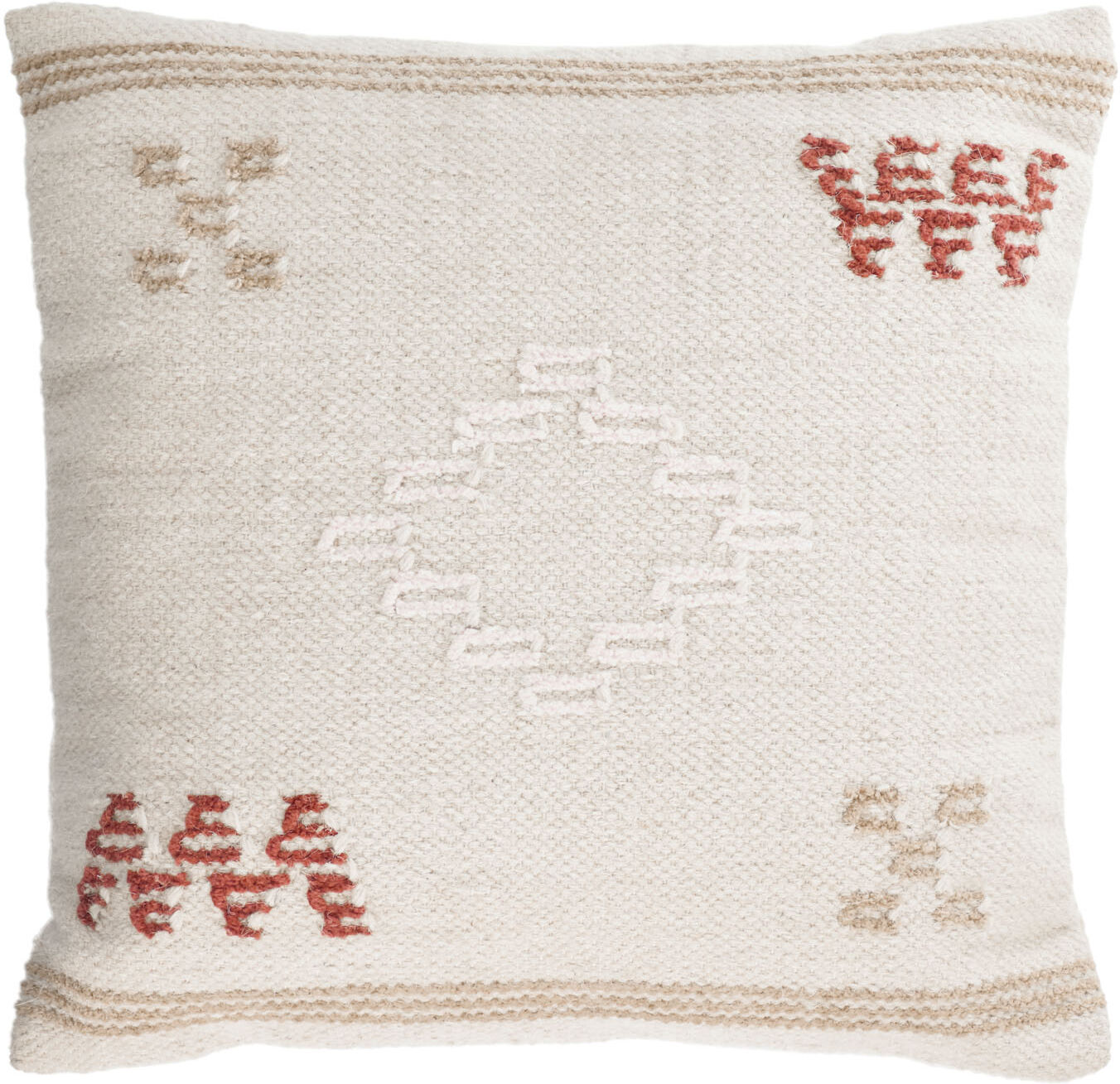 Kave Home Bibiana wool and cotton cushion cover in beige terracotta and brown pattern 45 x 45 cm