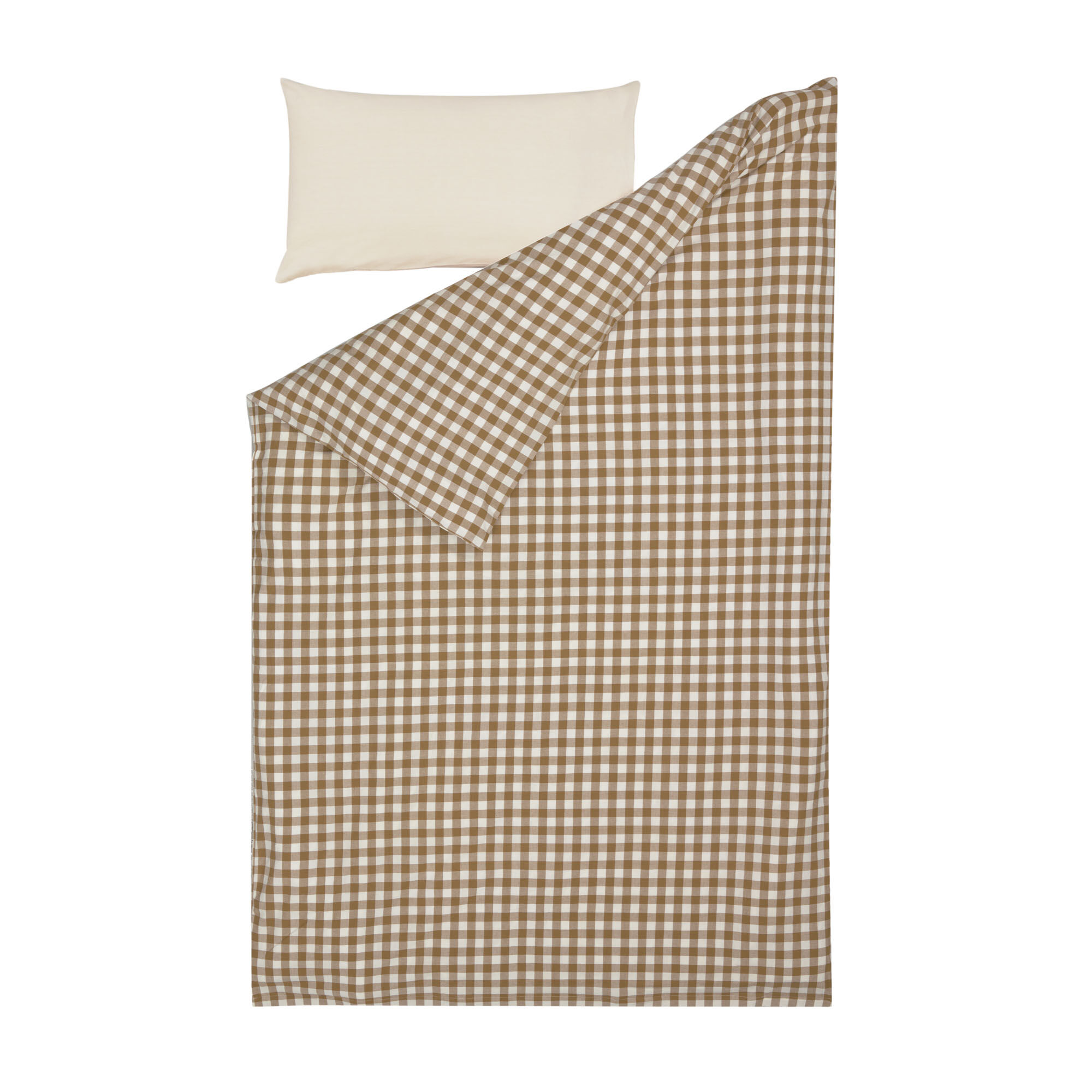 Kave Home Indalina duvet cover, sheet & pillowcase set in gingham GOTS-certified cotton 60 x 120 cm