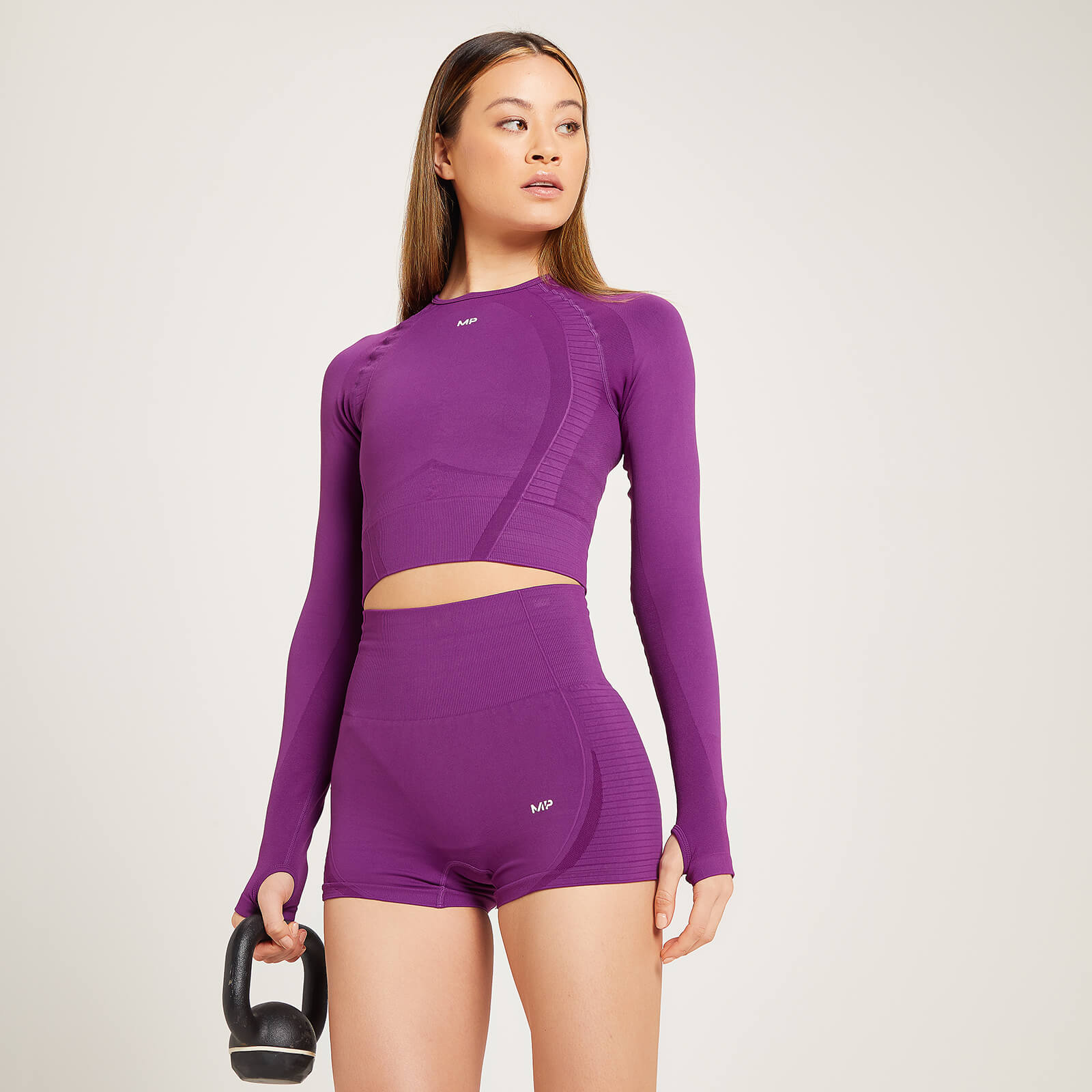 MP Women's Tempo Seamless Long Sleeve Crop Top - Purple  - M