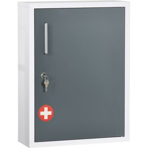 Kleankin Armadietto Medicinali Sicurezza E Organizzazione, 3 Ripiani, Blocco Con Chiavi, Acciaio, 40x15x53.5cm, Bianco E Grigio