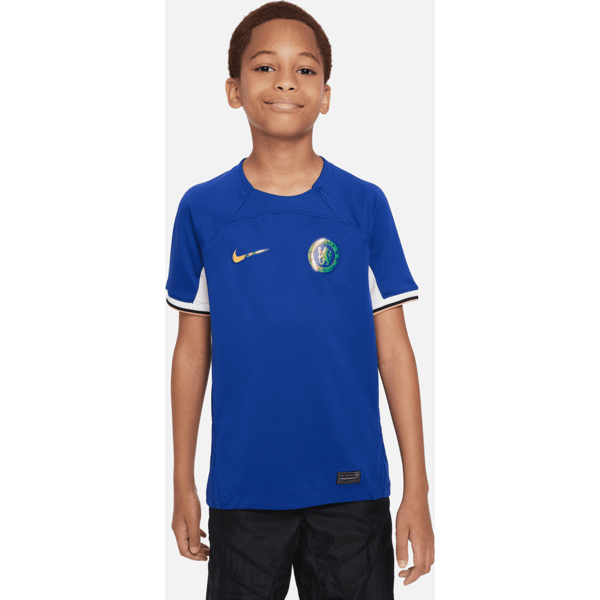 nike maglia da calcio  dri-fit chelsea fc 2023/24 stadium per ragazzo/a – home - blu