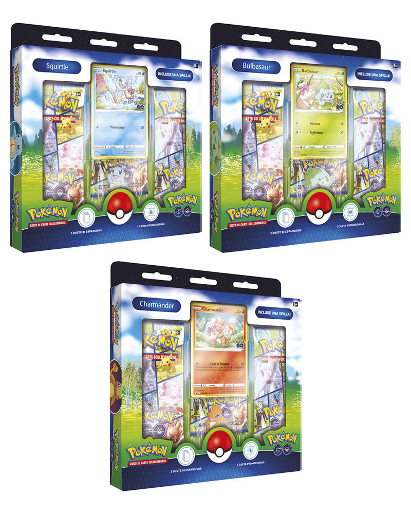 Game Vision Carte Pokémon GO Collezione Speciale 10.5 con Spilla (Charmander   Squirtle   Bulbasaur) Assortito