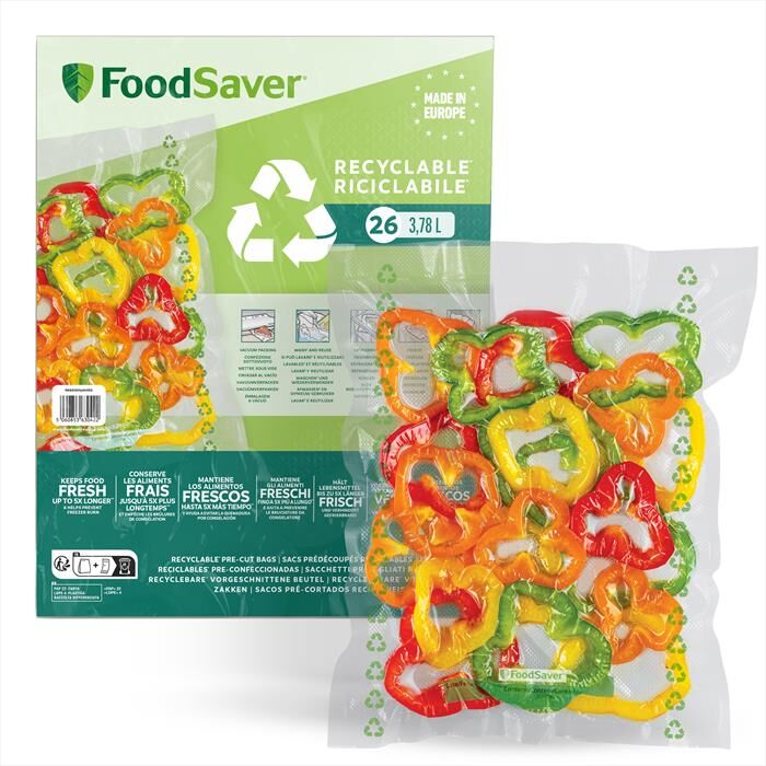 FOODSAVER 26 Sacchetti Riciclabili 3,87 Lt – 28x36 Cm-trasparente