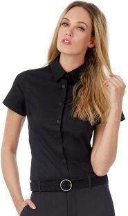 B&amp;C Collection 100 Camicia donna SSL Poplin Black Tie Elastane neutro o personalizzato