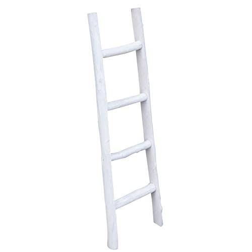 Biscottini Badhanddoekenladder, 100 x 7,5 x 28 cm, decoratieve houten ladder, bruikbaar als rustbak voor de slaapkamer of handdoekladder, shabby decoratieve houten ladder
