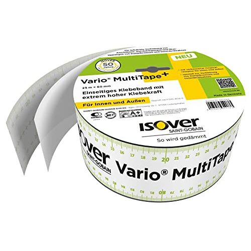 Isover 560083 Vario MultiTape + eenzijdig, multifunctioneel plakband voor binnen en buiten, wit, 25 m x 60 mm